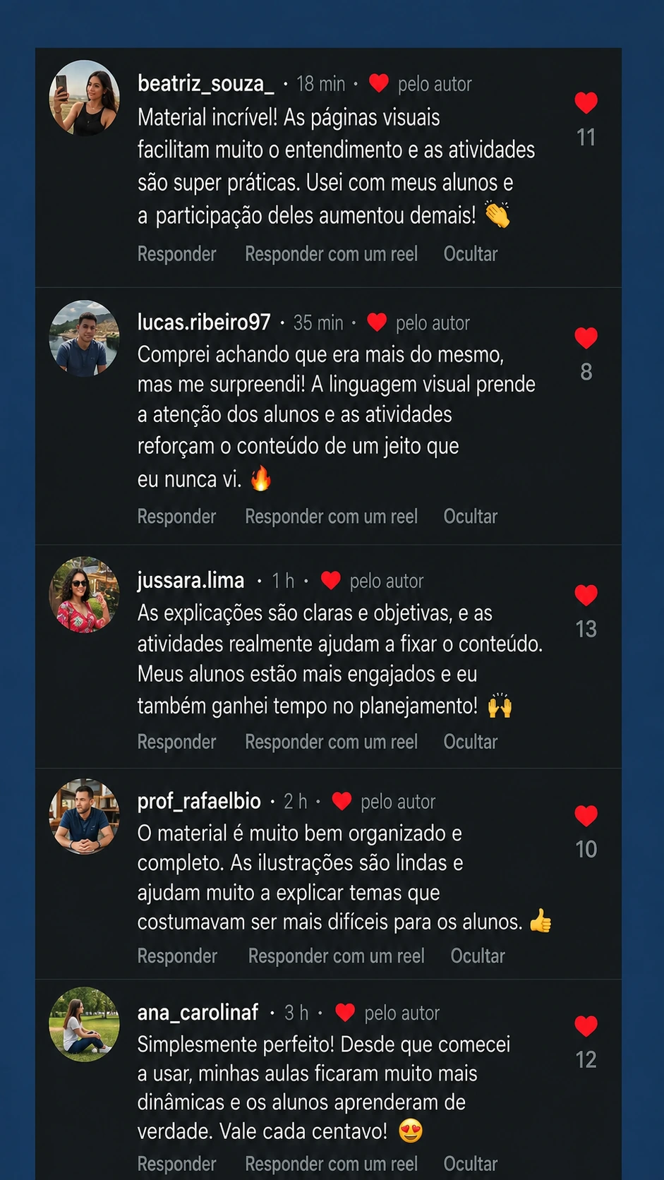 Depoimentos em comentários do Instagram sobre o Citologia Visual