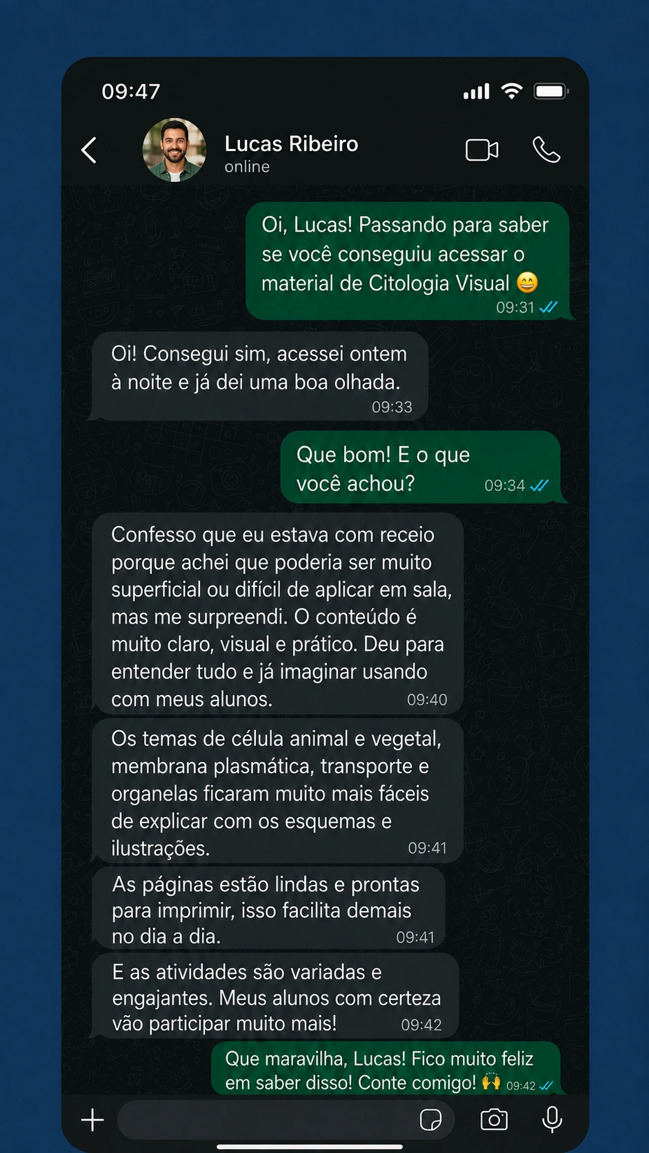 Depoimento via WhatsApp sobre o Citologia Visual