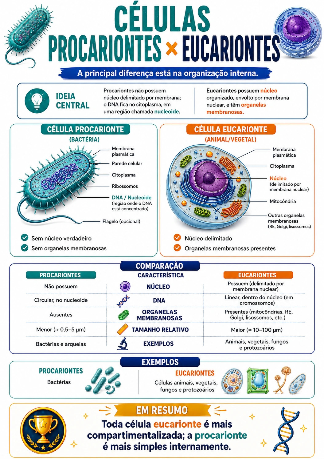 Página visual de Citologia: Células Procariontes e Eucariontes