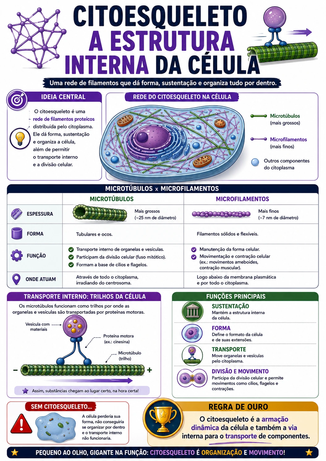 Página visual de Citologia: Citoesqueleto — a estrutura interna da célula